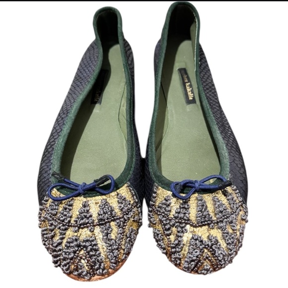 Anthropologie Meher Kakalia Handcrafted Hopi Blue Snake Print Ballet Flat 7.5 US - Picture 3 of 9
